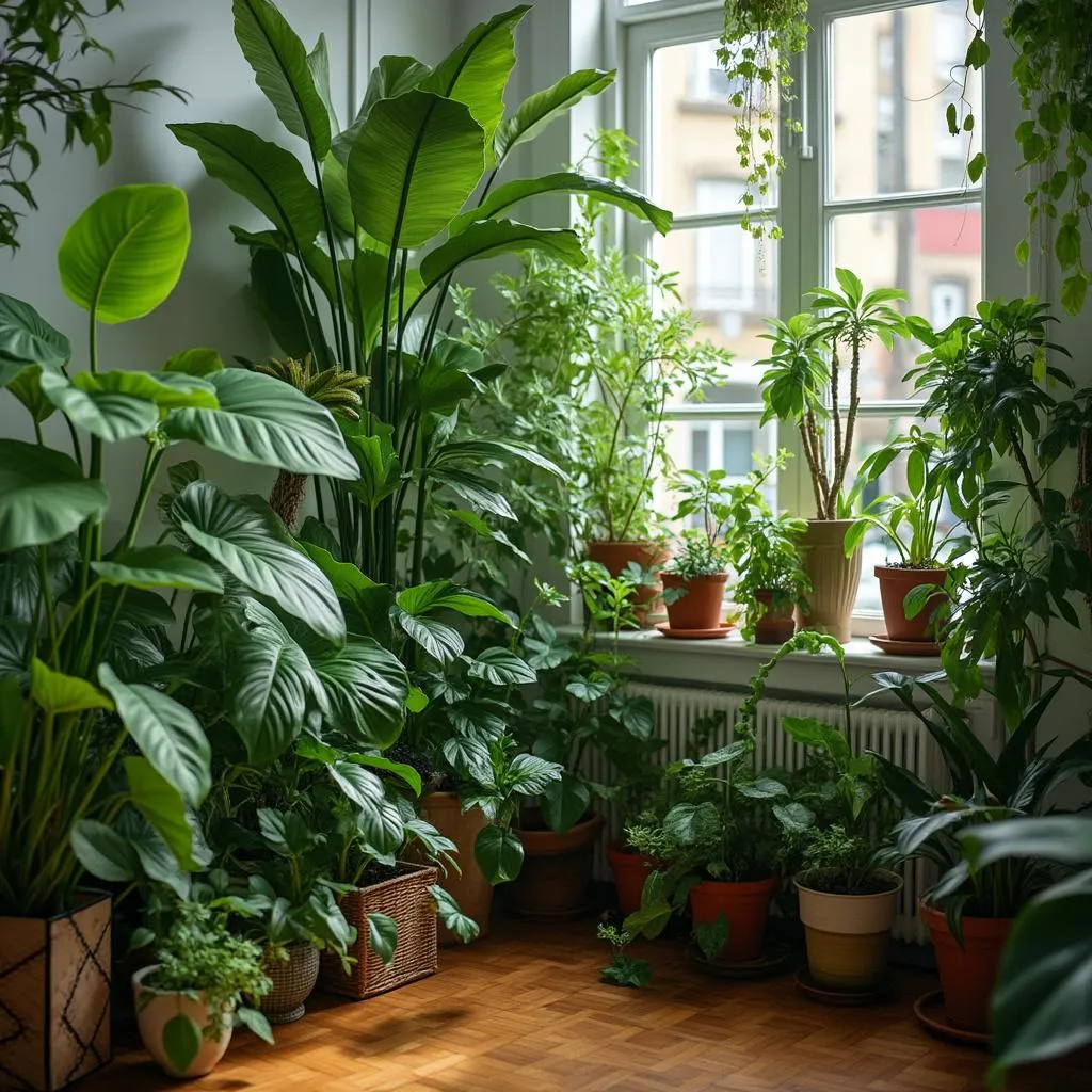 Rincón luminoso con plantas de interior
