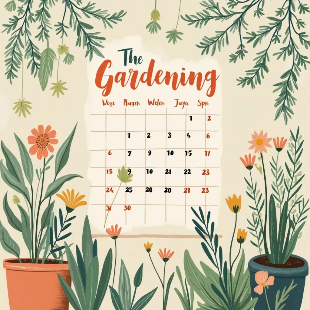Ilustración de un calendario con plantas