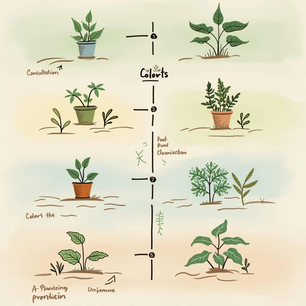 Ilustración del proceso de cuidado de plantas