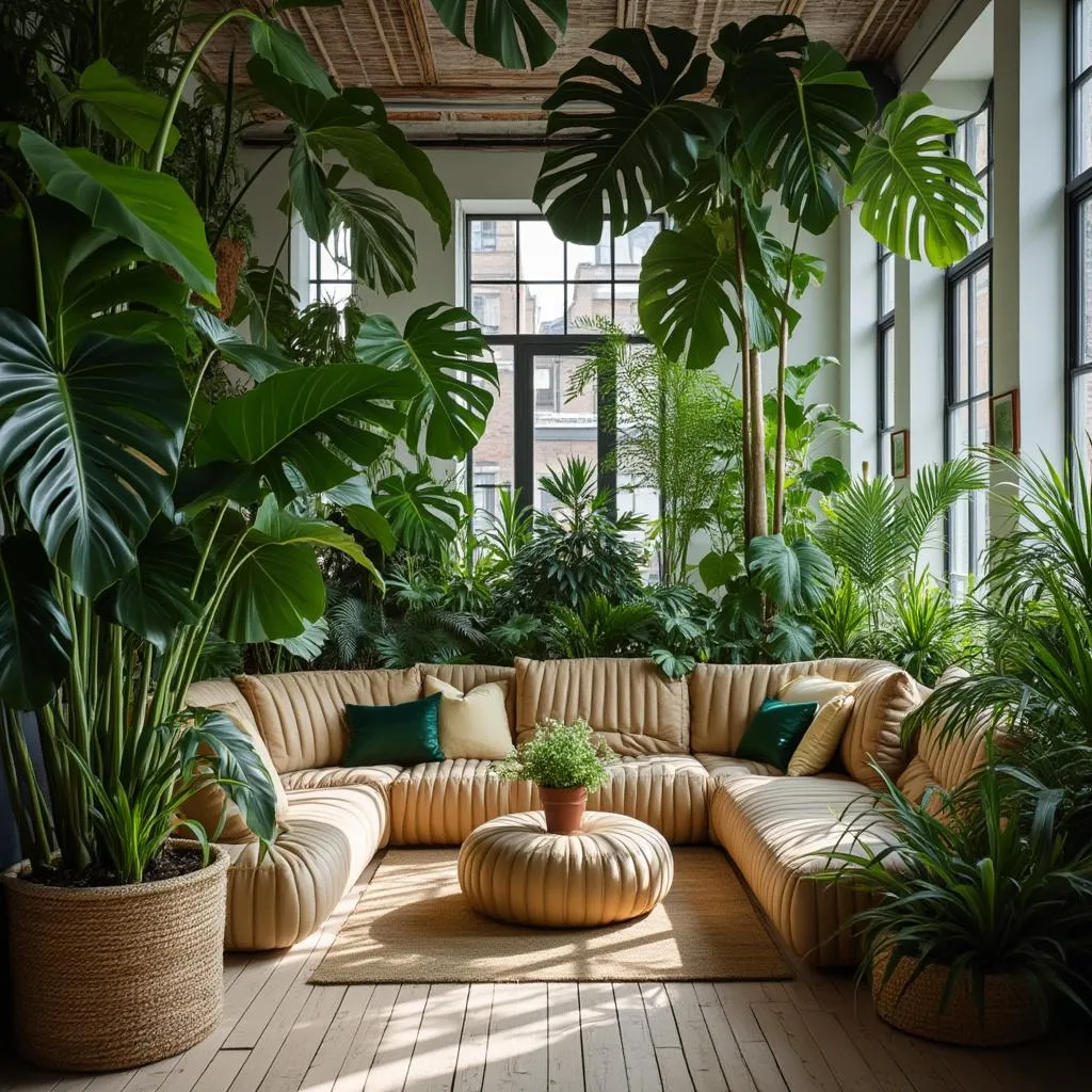 Interior con muchas plantas de hoja verde